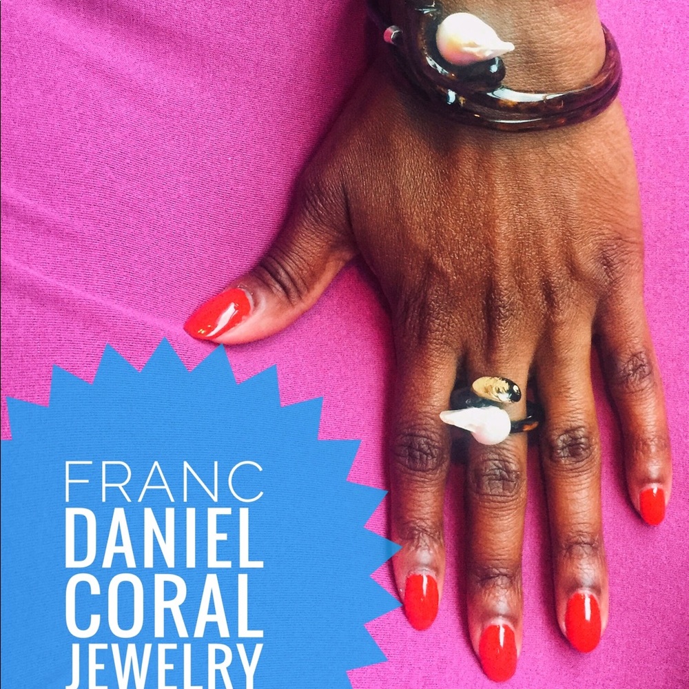 Handmade Coral and Natural Pearl Ring and bracelet